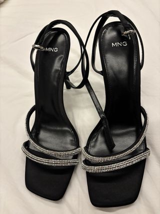 Sandalias Mango Negras Talla 39 Brillantes