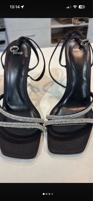 Sandalias Mango Negras Talla 39 Brillantes