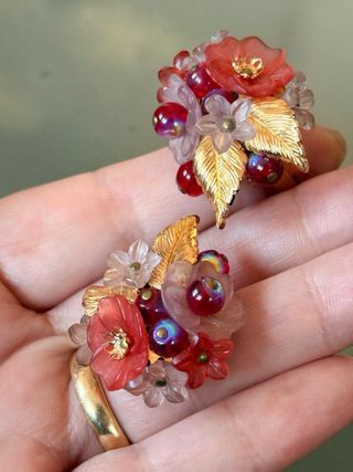 Orecchini clip vintage fiori e foglie