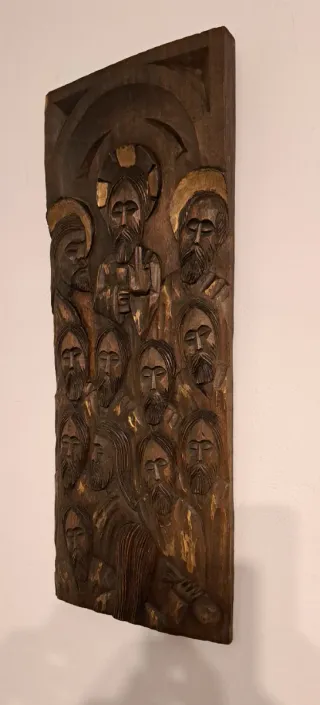 Antiguo Relieve La Última Cena madera tallada 53cm