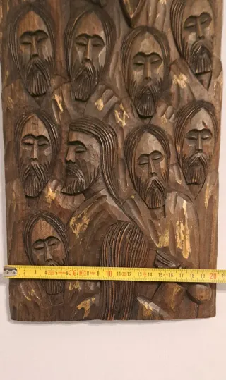 Antiguo Relieve La Última Cena madera tallada 53cm