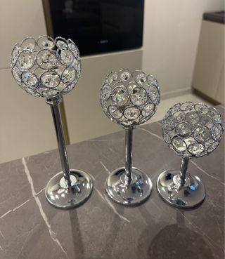 Set 3 Portacandele Cristallo Argento