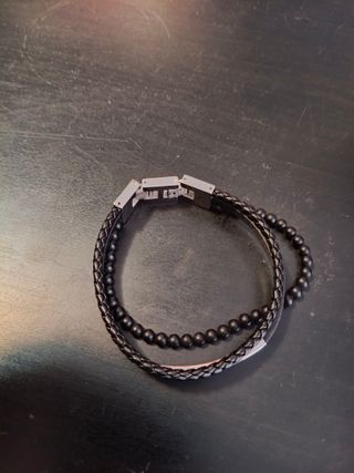 Pulsera Rochet Cuero Trenzado Hombre Plata