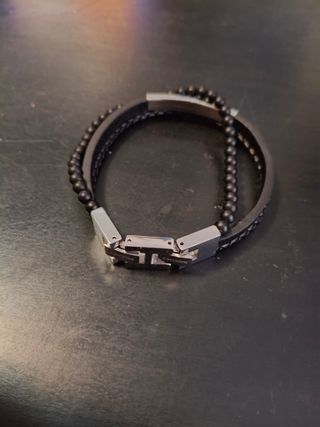 Pulsera Rochet Cuero Trenzado Hombre Plata