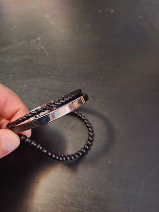 Pulsera Rochet Cuero Trenzado Hombre Plata