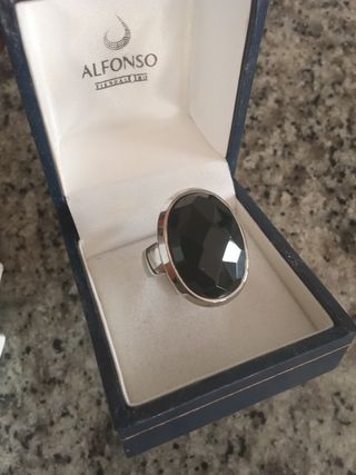 Anillo Plata Piedra Negra Ovalada