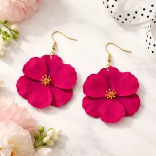 Orecchini fiore fucsia con dettagli oro