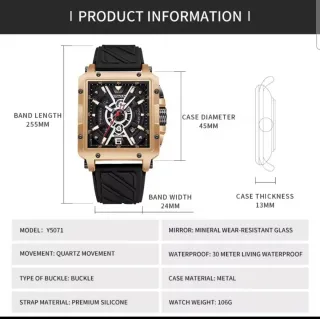 Reloj YASHOUN Hombre Cuadrado Dorado