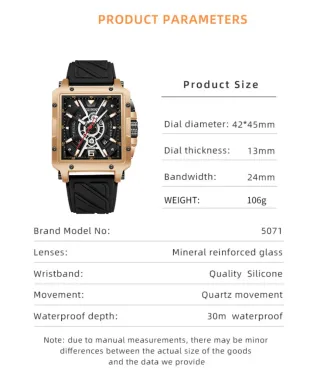 Reloj YASHOUN Hombre Cuadrado Dorado