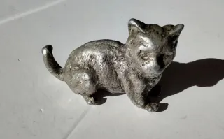 Figura Gato Antiguo Metal Plata