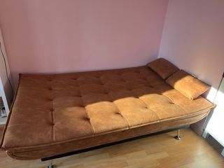 Sofá Cama Efecto Piel Vintage Marrón