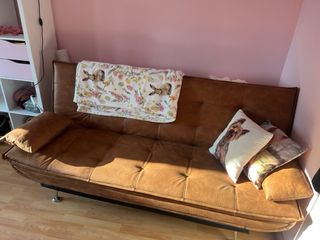Sofá Cama Efecto Piel Vintage Marrón