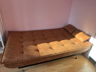 Sofá Cama Efecto Piel Vintage Marrón