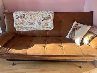 Sofá Cama Efecto Piel Vintage Marrón