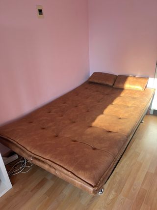 Sofá Cama Efecto Piel Vintage Marrón
