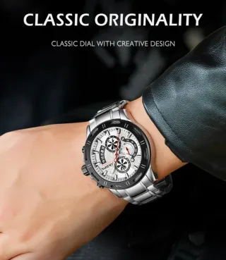 Reloj AKOPN Cronógrafo Hombre Plata Negro