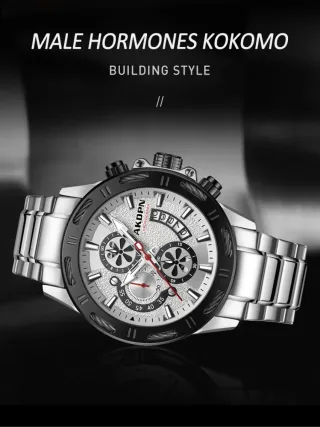 Reloj AKOPN Cronógrafo Hombre Plata Negro