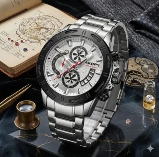 Reloj AKOPN Cronógrafo Hombre Plata Negro