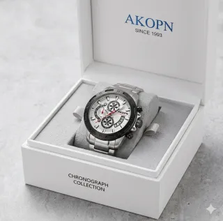 Reloj AKOPN Cronógrafo Hombre Plata Negro