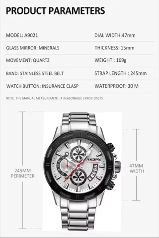 Reloj AKOPN Cronógrafo Hombre Plata Negro