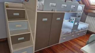 Cama Tren Litera con Armario, escalera con cajones