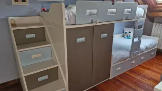 Cama Tren Litera con Armario, escalera con cajones
