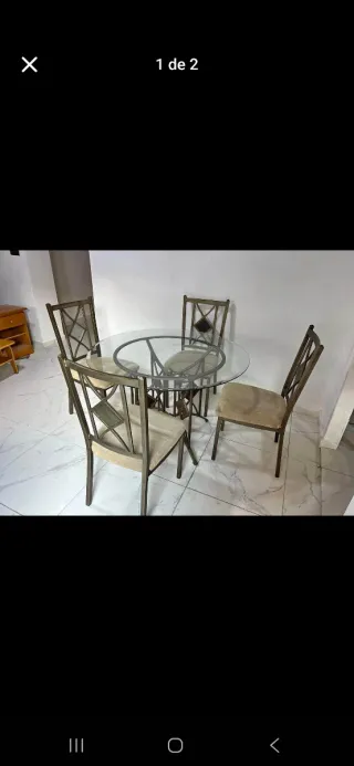 Mesa redonda cristal y 4 sillas metal
