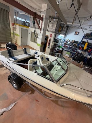 Barco a motor blanco con remolque