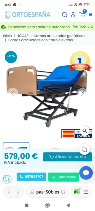 Cama articulada geriátrica con carro elevador