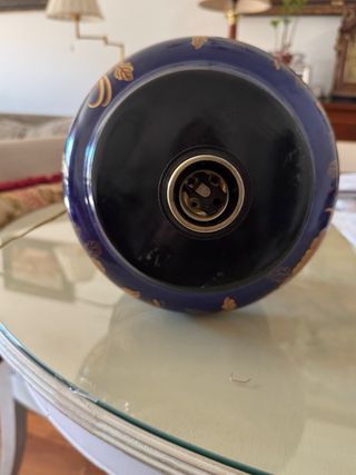 Pie de lámpara de porcelana azul y oro
