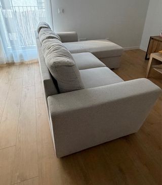 Sofá Cama Chaise Longue Tela Arena Claro