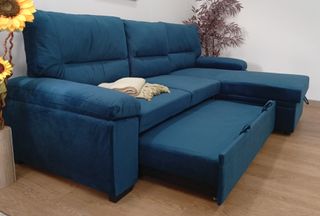 Sofá Cama Emma Blue*. Terciopelo. ¡EN OFERTA!