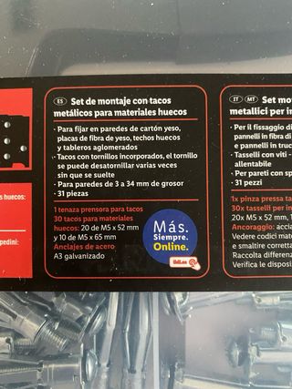 2 SET DE MONTAJE CON TACOS PARA MATERIALES HUECOS