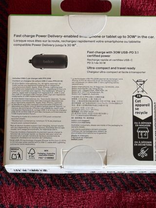 Cargador Coche Belkin USB-C PPS 30W