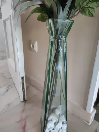 Florero Jarrón Cristal Verde alto 55 y base 13 cm