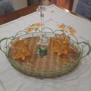 Vassoio ovale vintage decorato