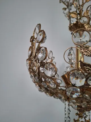 Lampadario vintage ottone e cristalli