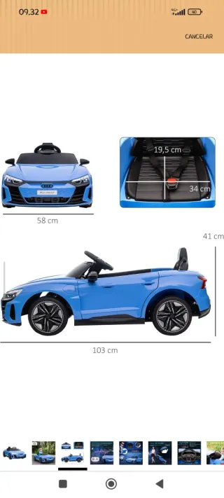 Coche eléctrico Audi RS e-tron GT azul