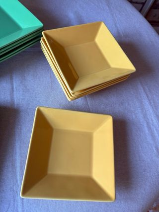 Vajilla Cuadrada 6 Personas Verde y Amarilla