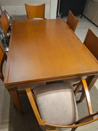 Mesa Comedor Madera y Cristal protector + 6 Sillas