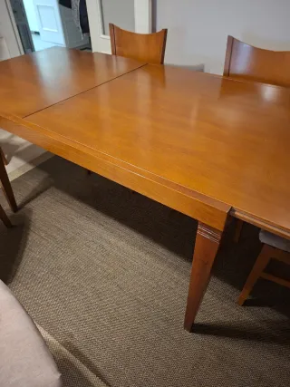 Mesa Comedor Madera y Cristal protector + 6 Sillas