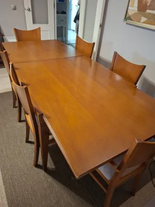 Mesa Comedor Madera y Cristal protector + 6 Sillas