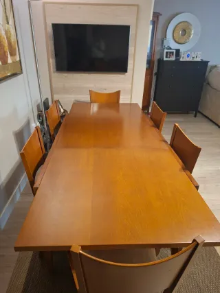 Mesa Comedor Madera y Cristal protector + 6 Sillas