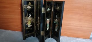 Biombo asiático 4 paneles negro y dorado