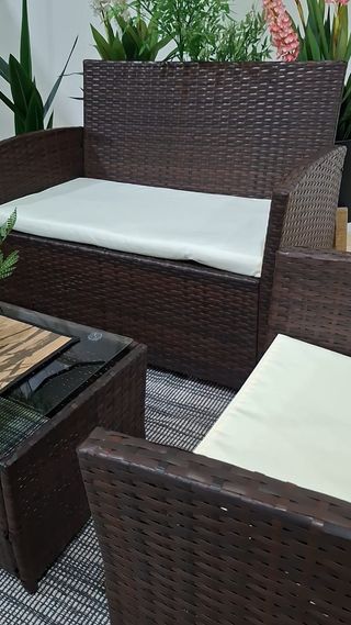 Sofá y Mesa de Jardín Ratan Marrón