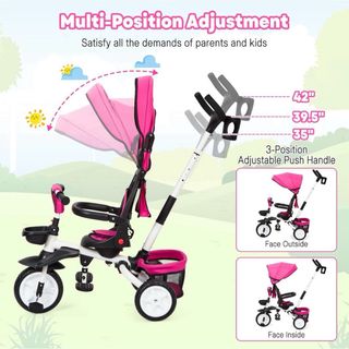 Triciclo para bebé con toldo rosa