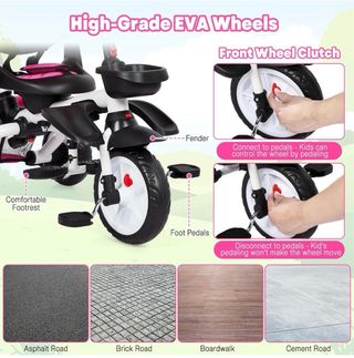 Triciclo para bebé con toldo rosa