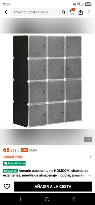 Armario Ropero Modular Cubos, entero blanco