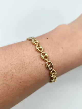 Pulsera Oro bicolor 18kt eslabones en grano café