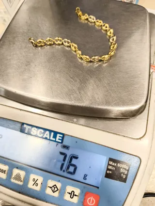 Pulsera Oro bicolor 18kt eslabones en grano café